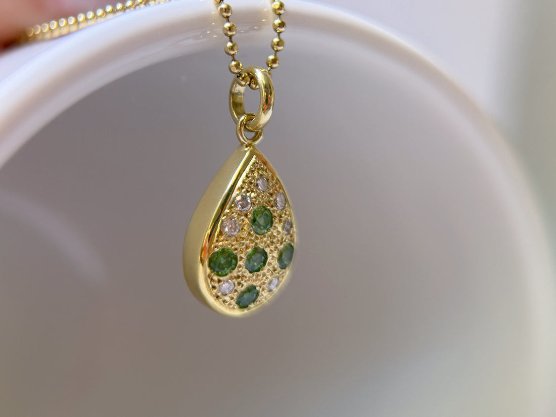 K18 Gold Green Garnet & Diamond Teardrop Necklace
