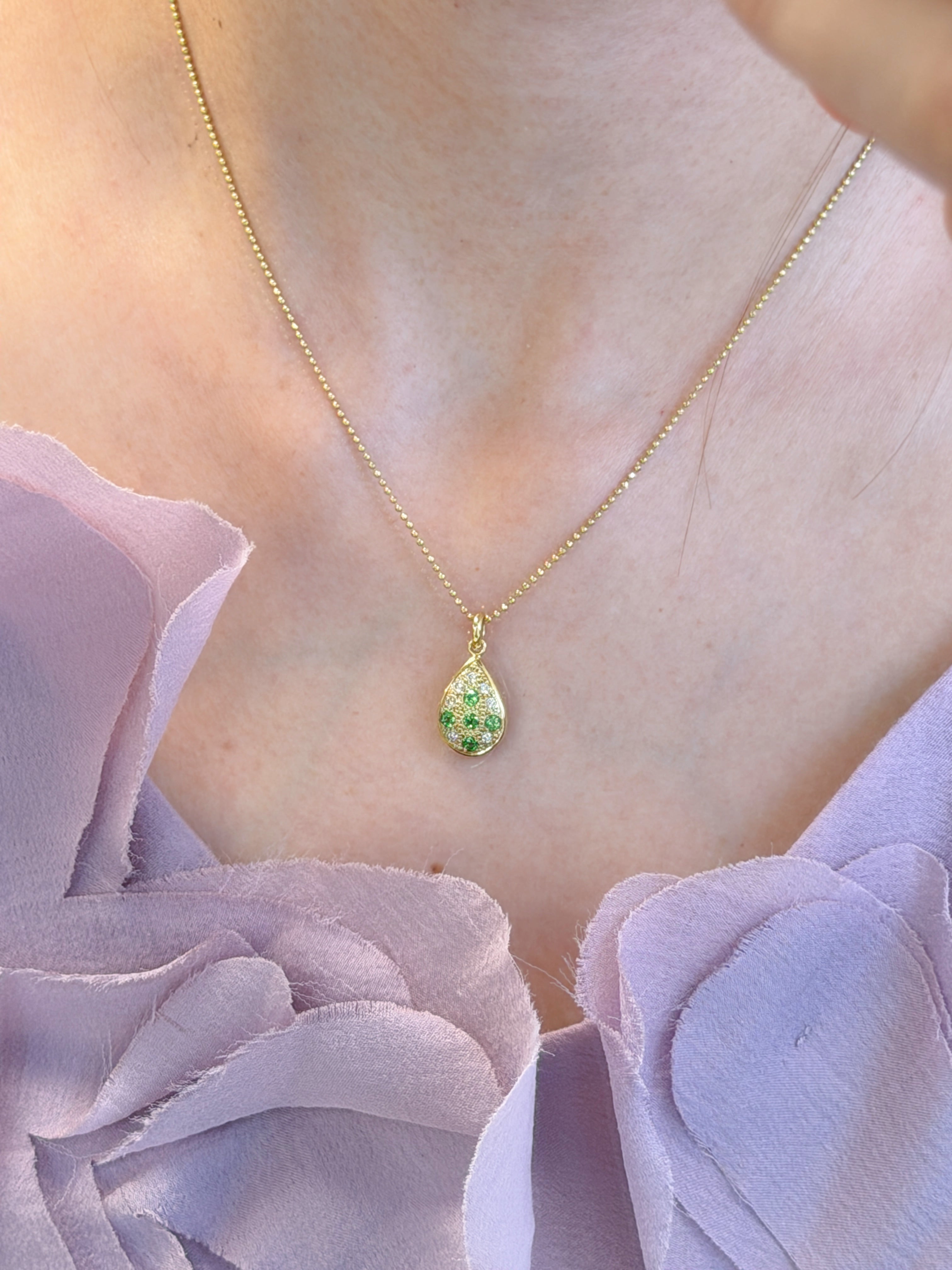 K18 Gold Green Garnet & Diamond Teardrop Necklace