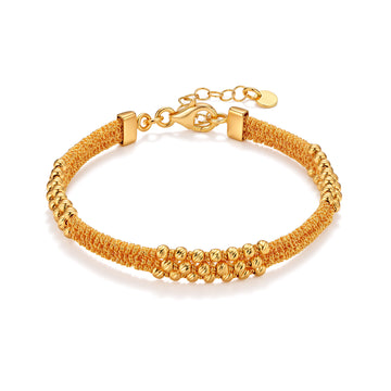 18K Solid Gold Textured Mesh Beaded Bracelet