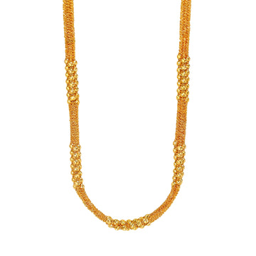 18K Solid Gold Textured Beaded Chain Necklace