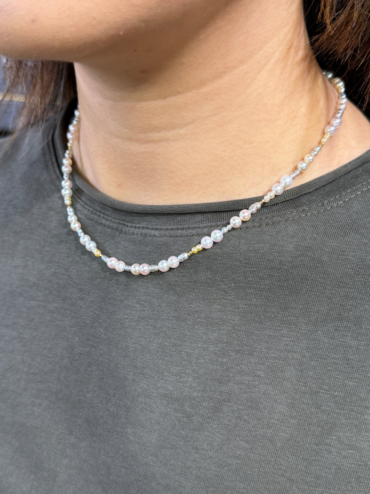 Akoya Candy Color Twin Pearl Necklace with K14 Gold