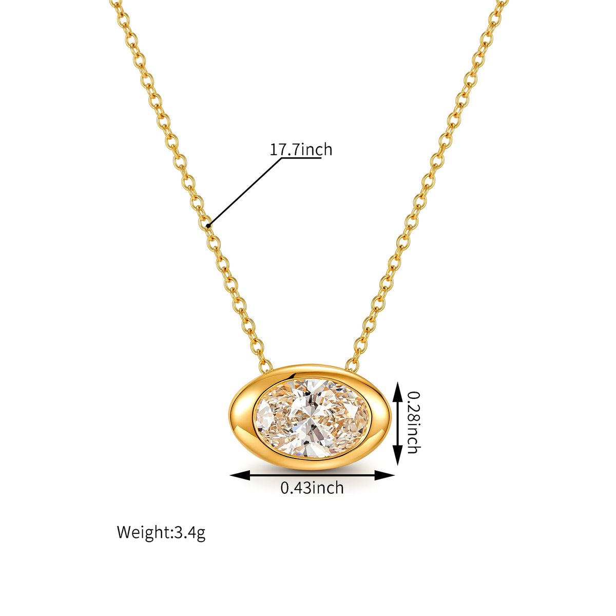 ⭐️Certified 1CT Lab-Diamond Oval Solitaire Necklace 18K Gold