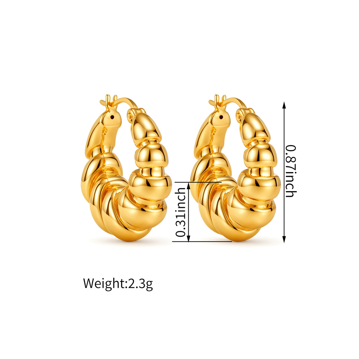 ⭐️18K Solid Gold Ribbed Croissant Hoop Earrings
