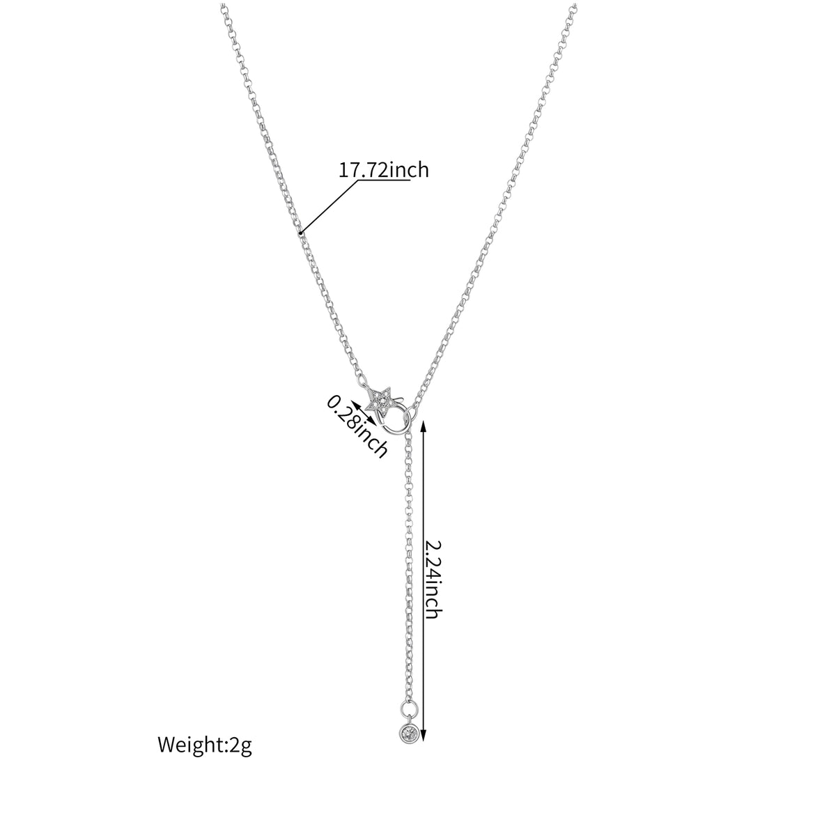 Paperclip Lariat Necklace with Star Front Clasp in 18K Gold