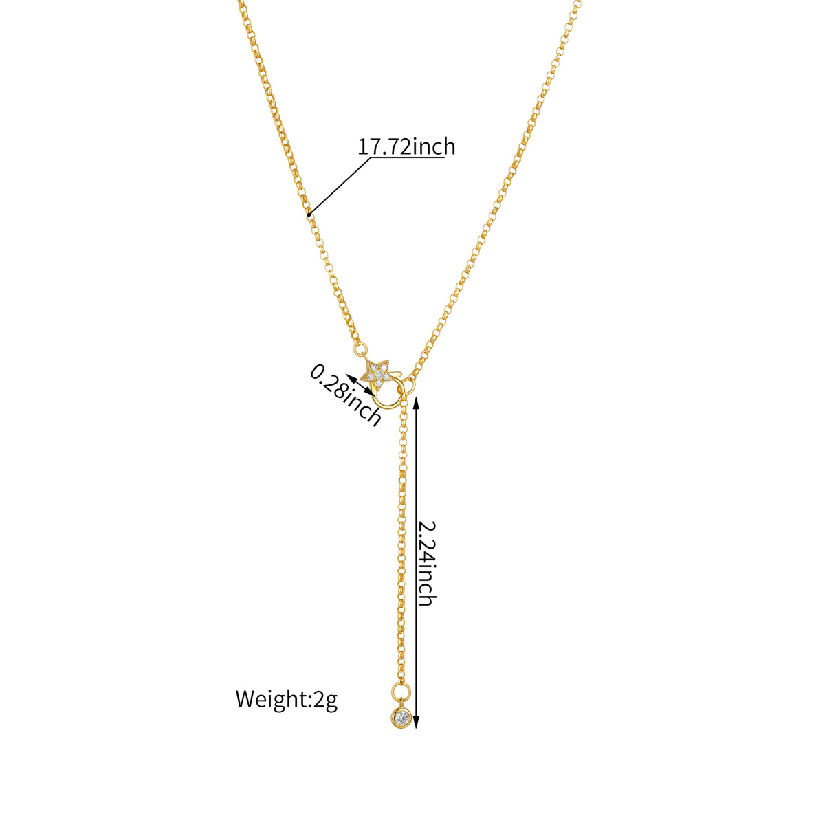 Paperclip Lariat Necklace with Star Front Clasp in 18K Gold