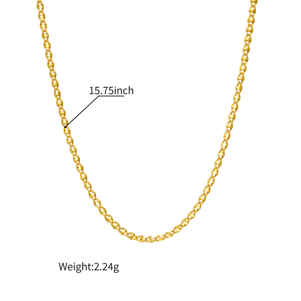 18K Solid Gold Necklace 2.24g