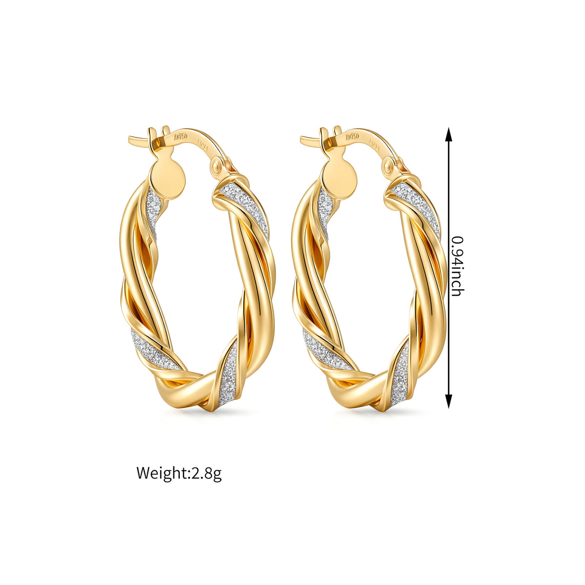 ⭐️K18 Gold Rope Hoop Earrings with natural diamond