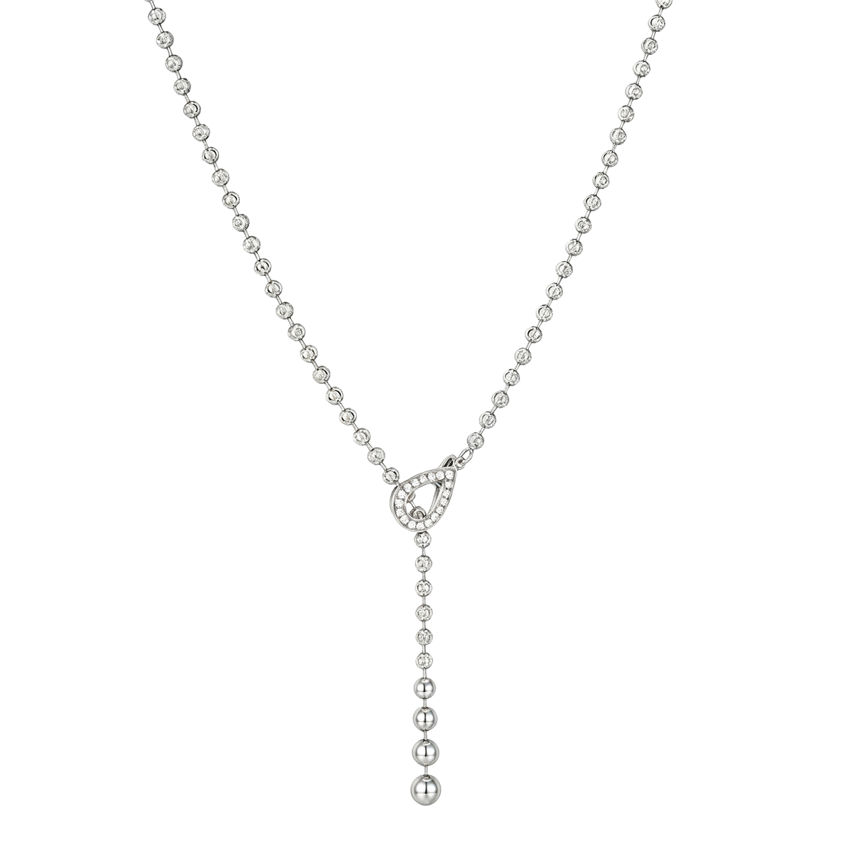 18K Textured Bead Teardrop Celeste Diamond Lariat Necklace | 20.5"