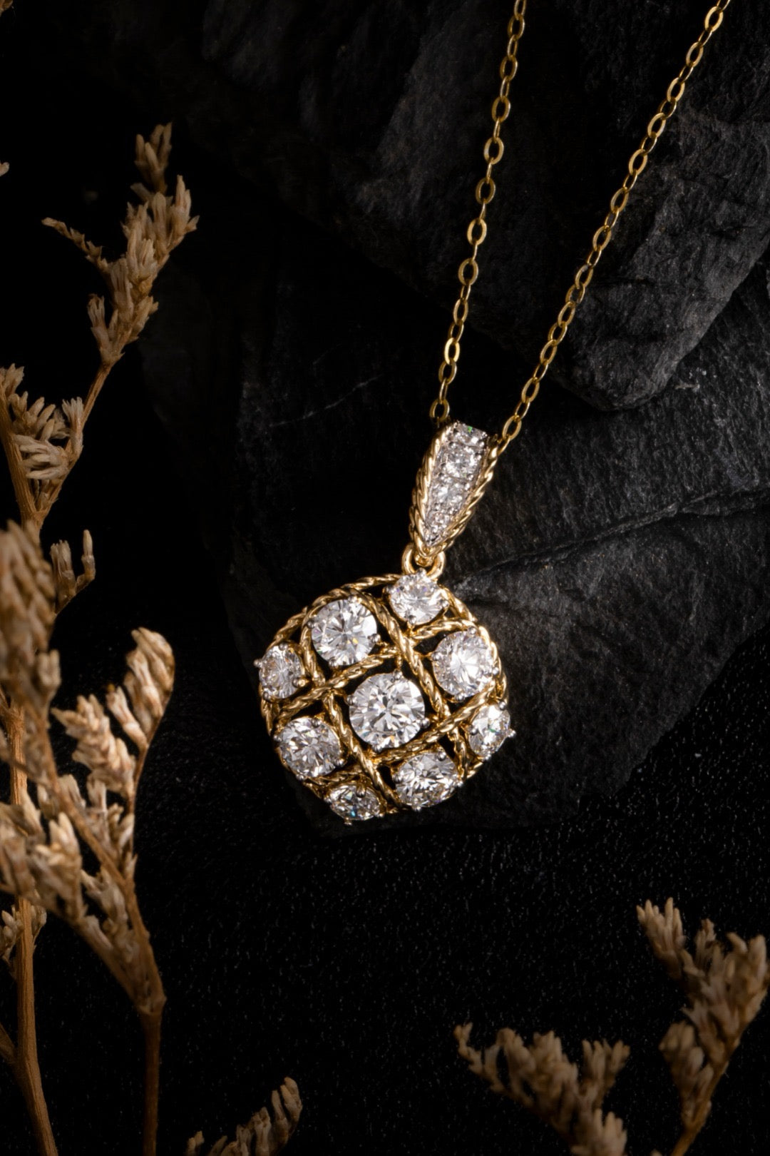 1.45CT Twisted‑Rope Round Lab‑Grown Diamond Pendant in 14K(Pendant Only)