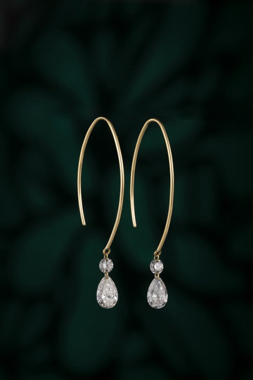 1.22CT Pear & Round Lab‑Grown Diamond Drop Open Wire Hoop Earrings in 14K