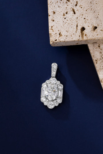 1.76CT Oval Lab‑Grown Diamond Art Deco Halo Pendant in 10K(Pendant Only)