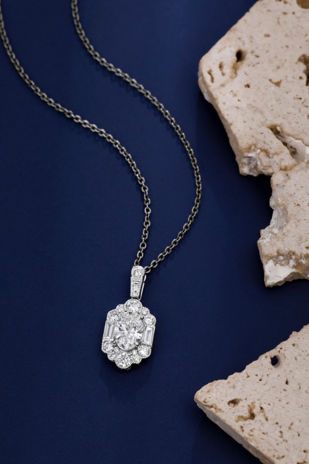 1.76CT Oval Lab‑Grown Diamond Art Deco Halo Pendant in 10K(Pendant Only)