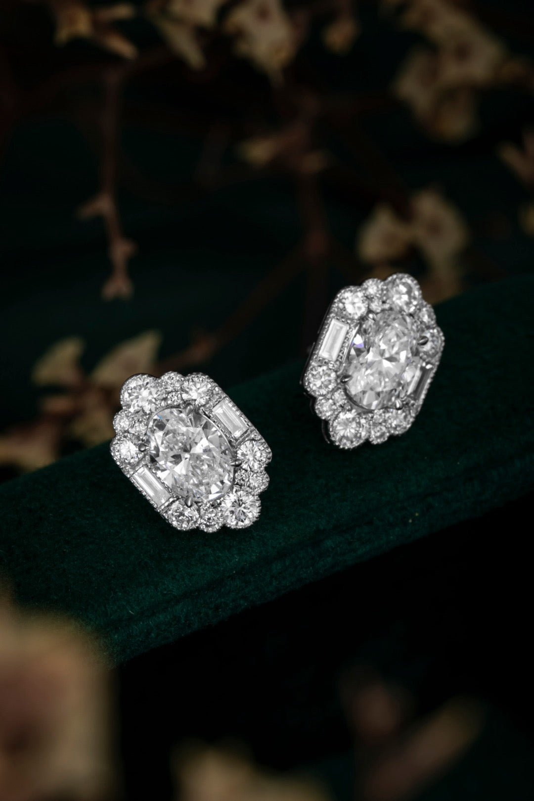 1.68CT Oval Lab‑Grown Diamond Art Deco Halo Stud Earrings in 10K