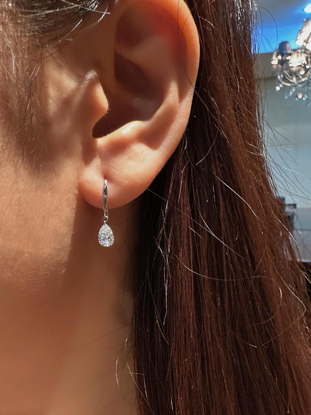 1CT Pear‑Shaped Lab‑Grown Diamond Drop Fish‑Hook Earrings in 10K