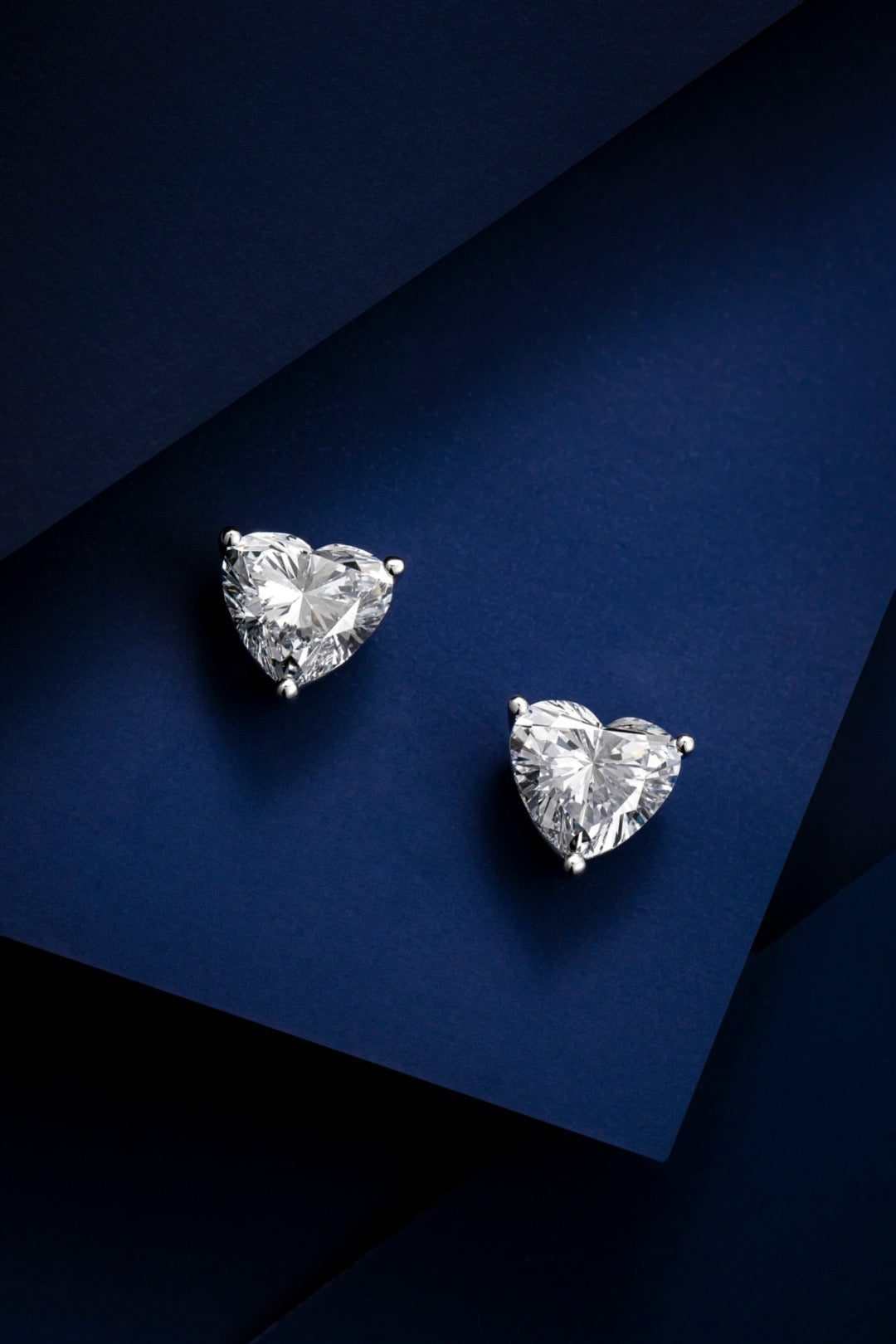 4.11CT Certified Heart‑Cut Lab‑Grown Diamond Solitaire Stud Earrings in 10K
