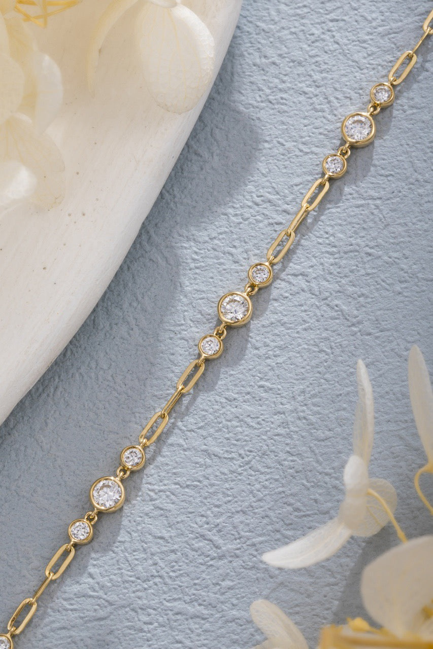 1.04CT Bezel‑Set Alternating Lab‑Grown Diamond Paperclip Chain Bracelet in 14K