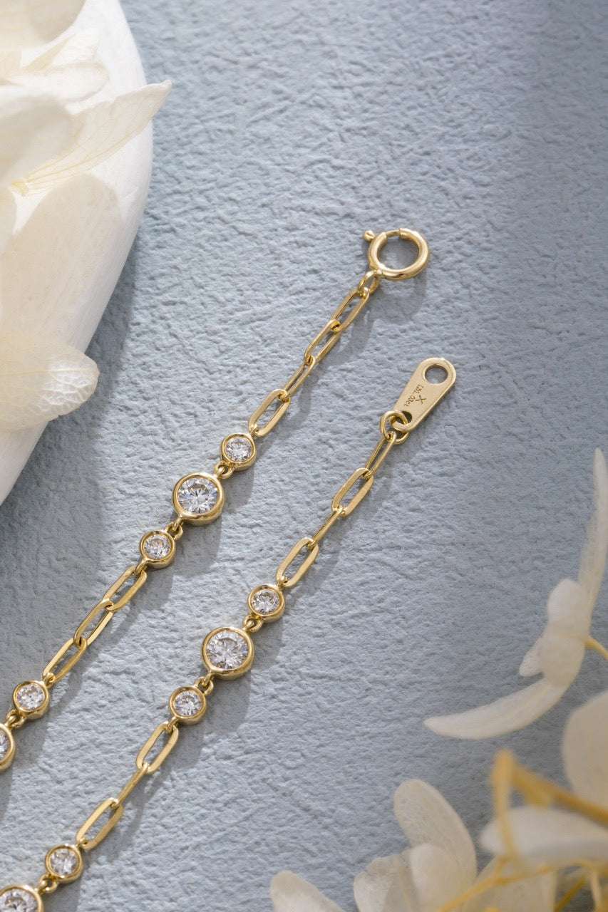 1.04CT Bezel‑Set Alternating Lab‑Grown Diamond Paperclip Chain Bracelet in 14K