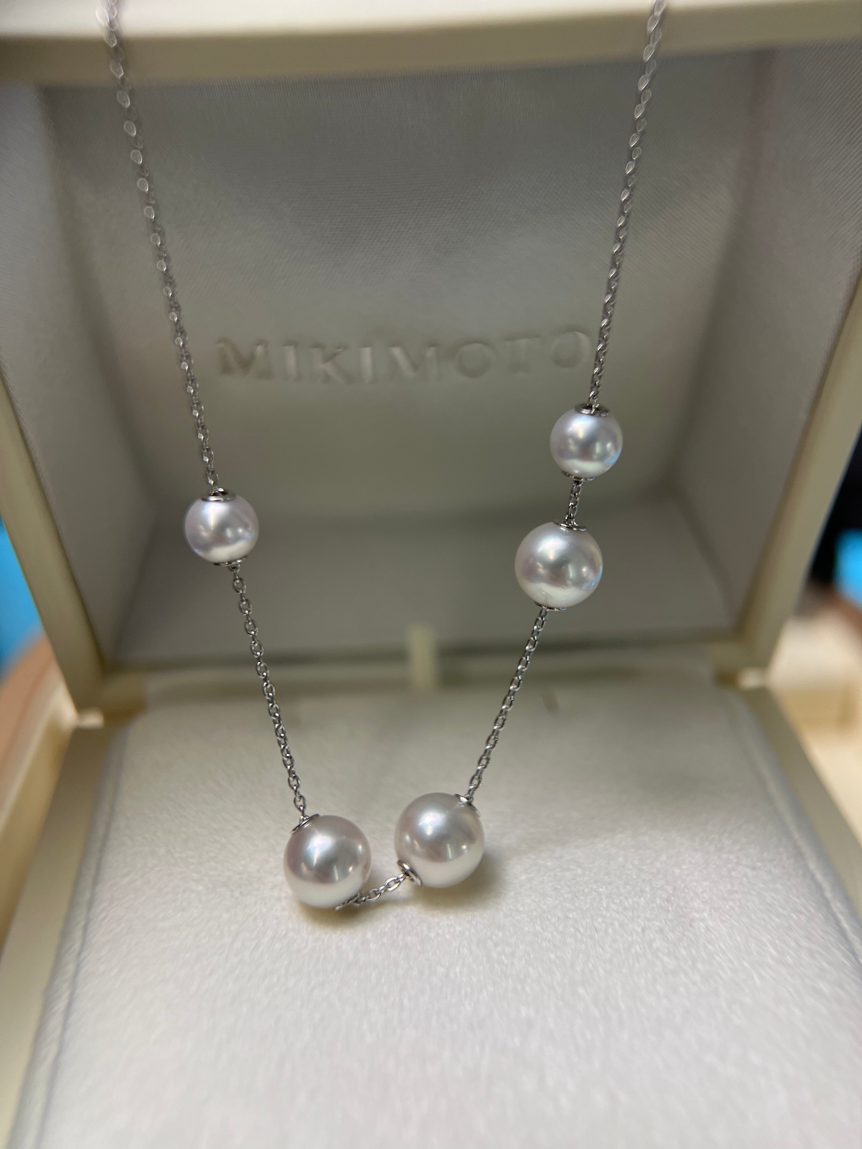 Mikimoto White Gold Five Pearl Station Necklace