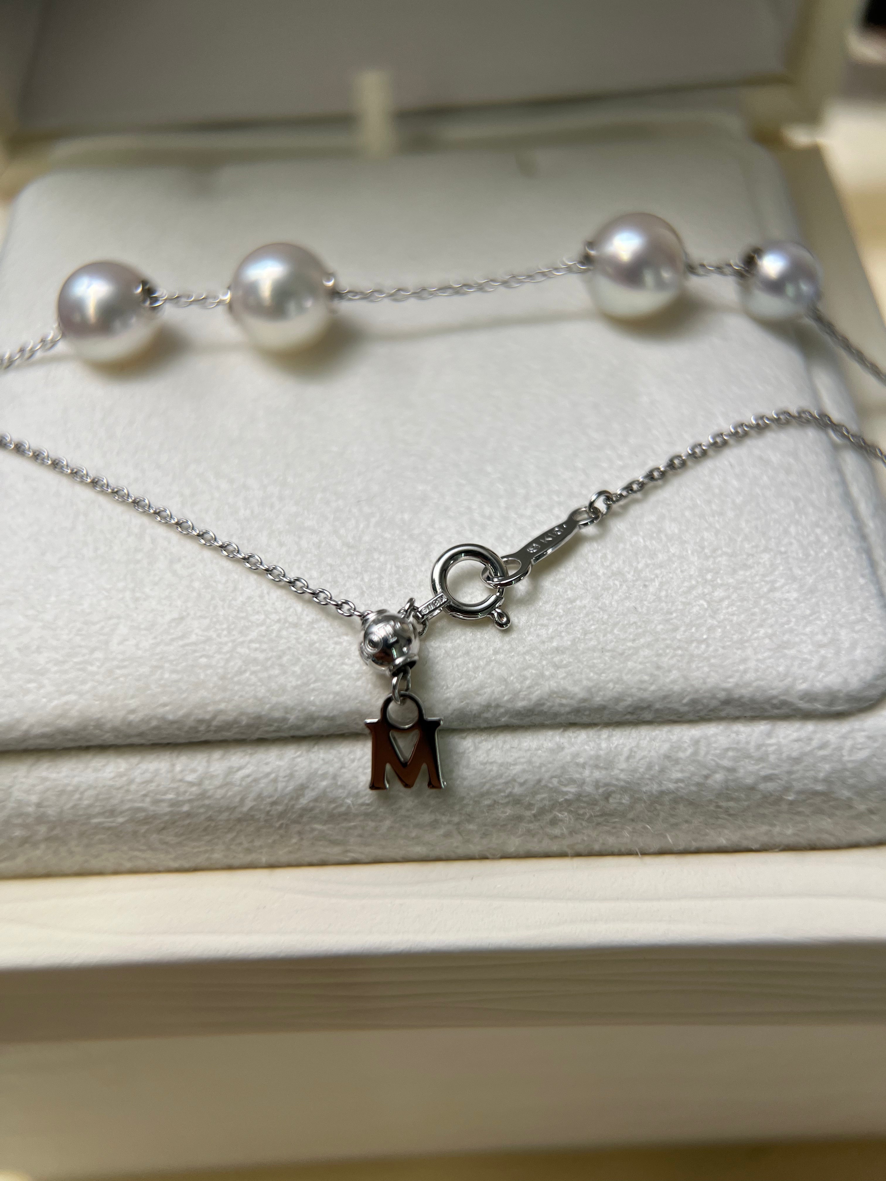 Mikimoto White Gold Five Pearl Station Necklace