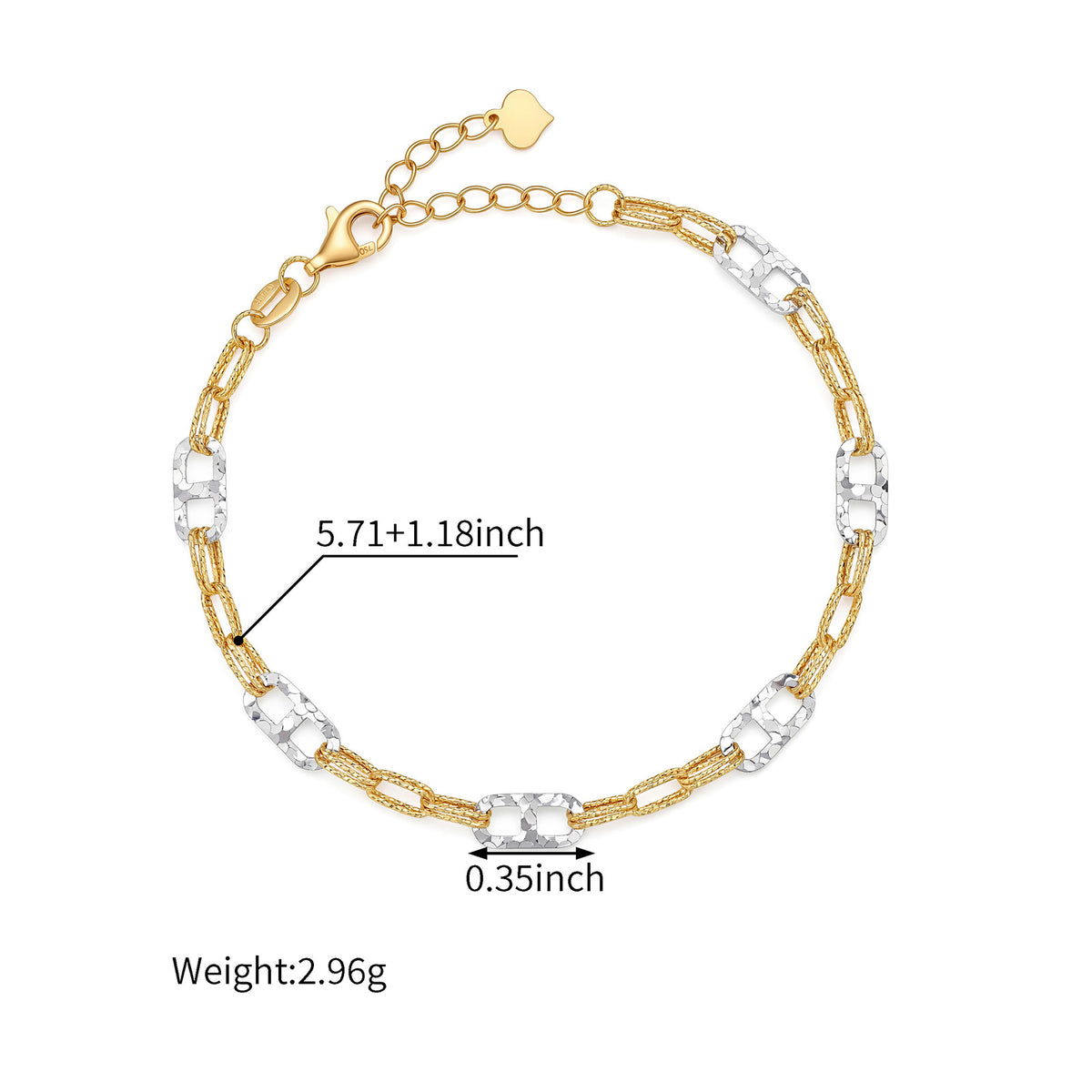 18K Solid Gold Crushed Ice Faceted Two-Tone Chain Bracelet