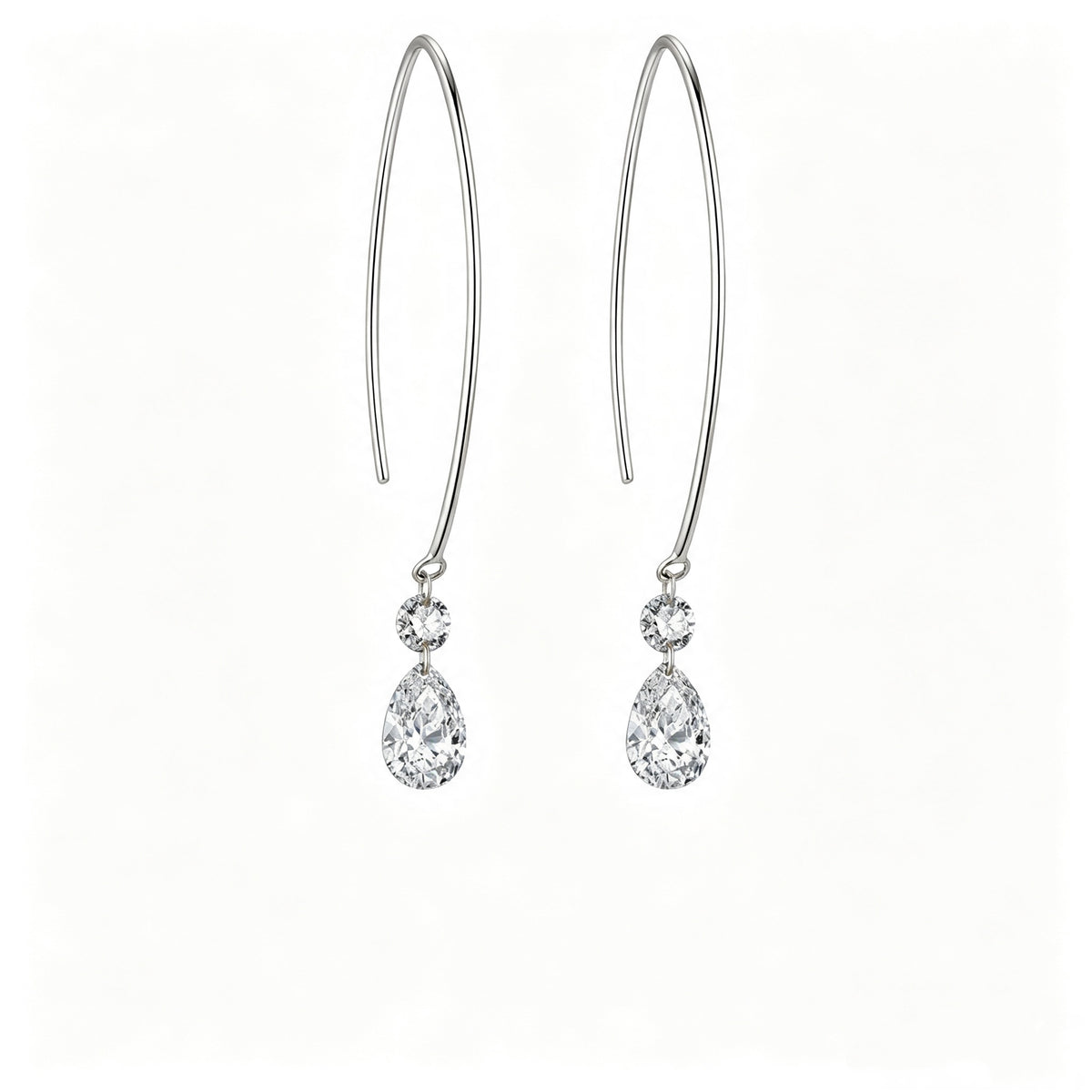 1.26CT Pear & Round Lab‑Grown Diamond Drop Open Wire Hoop Earrings in 14K