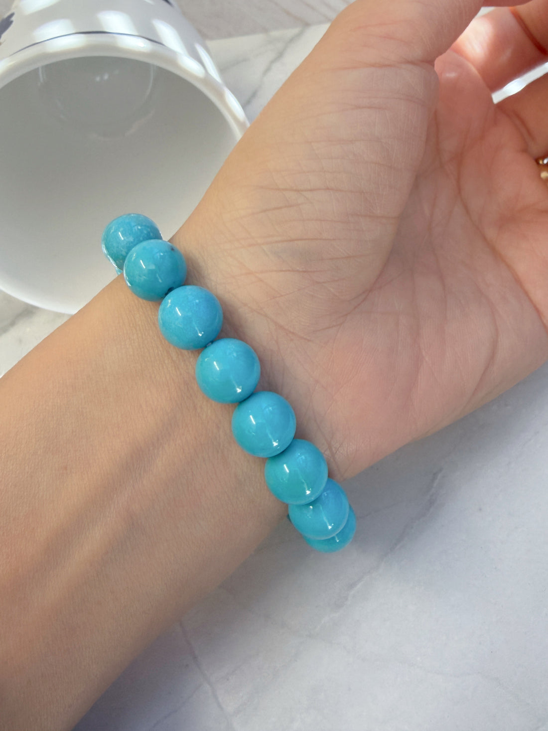 10mm Natural Turquoise Bead Bracelet with Certificate