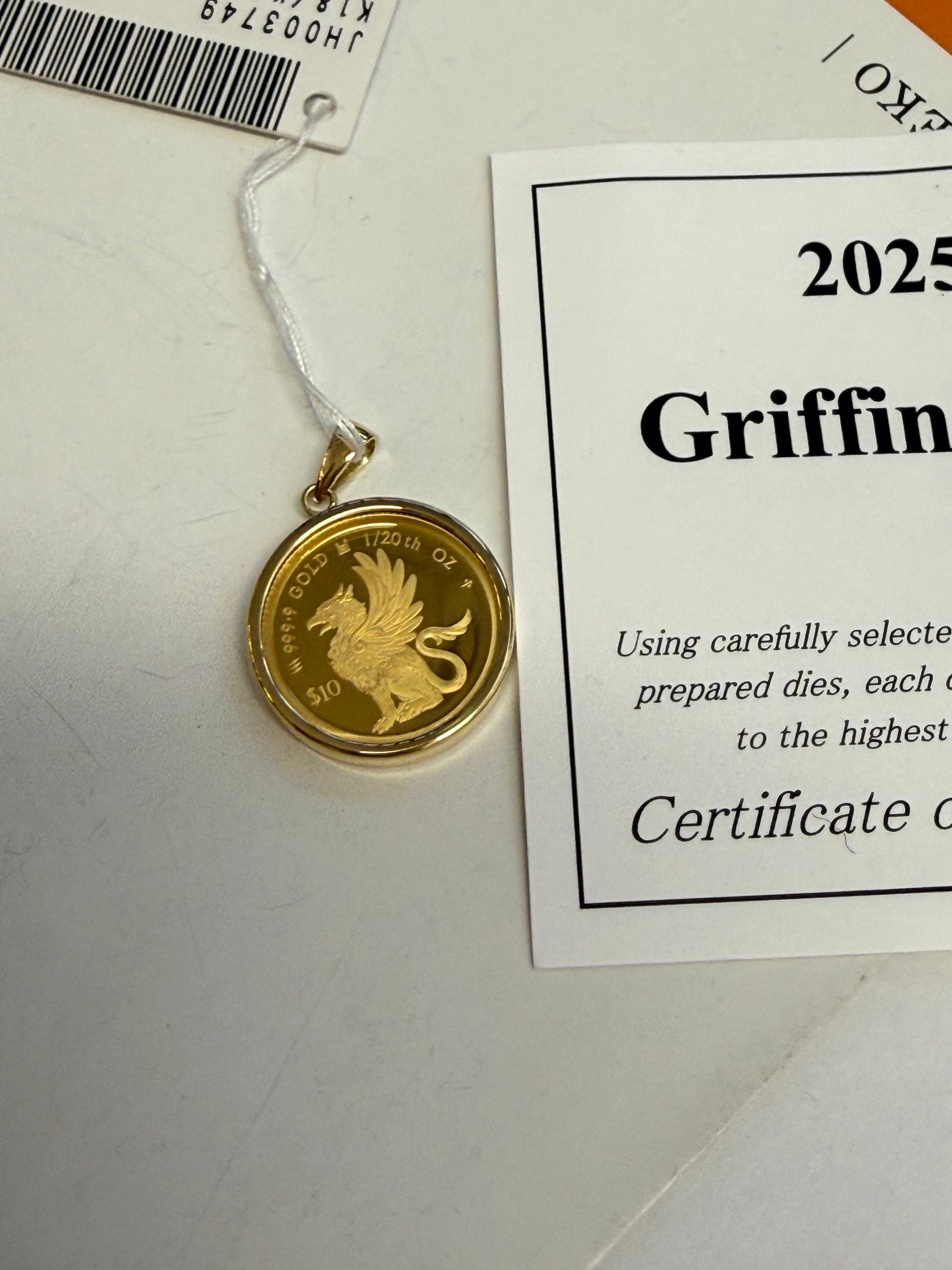 24K Griffin Gold Coin Pendant with 18K Gold Bezel