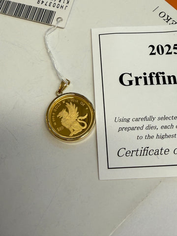 24K Griffin Gold Coin Pendant with 18K Gold Bezel