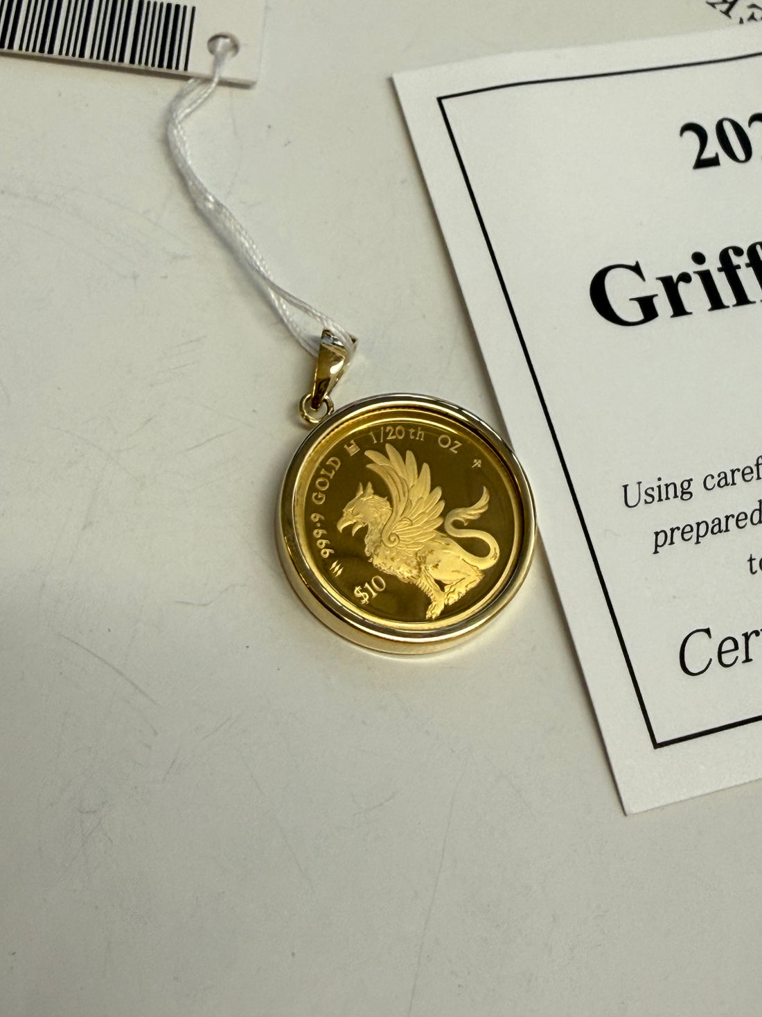 24K Griffin Gold Coin Pendant with 18K Gold Bezel