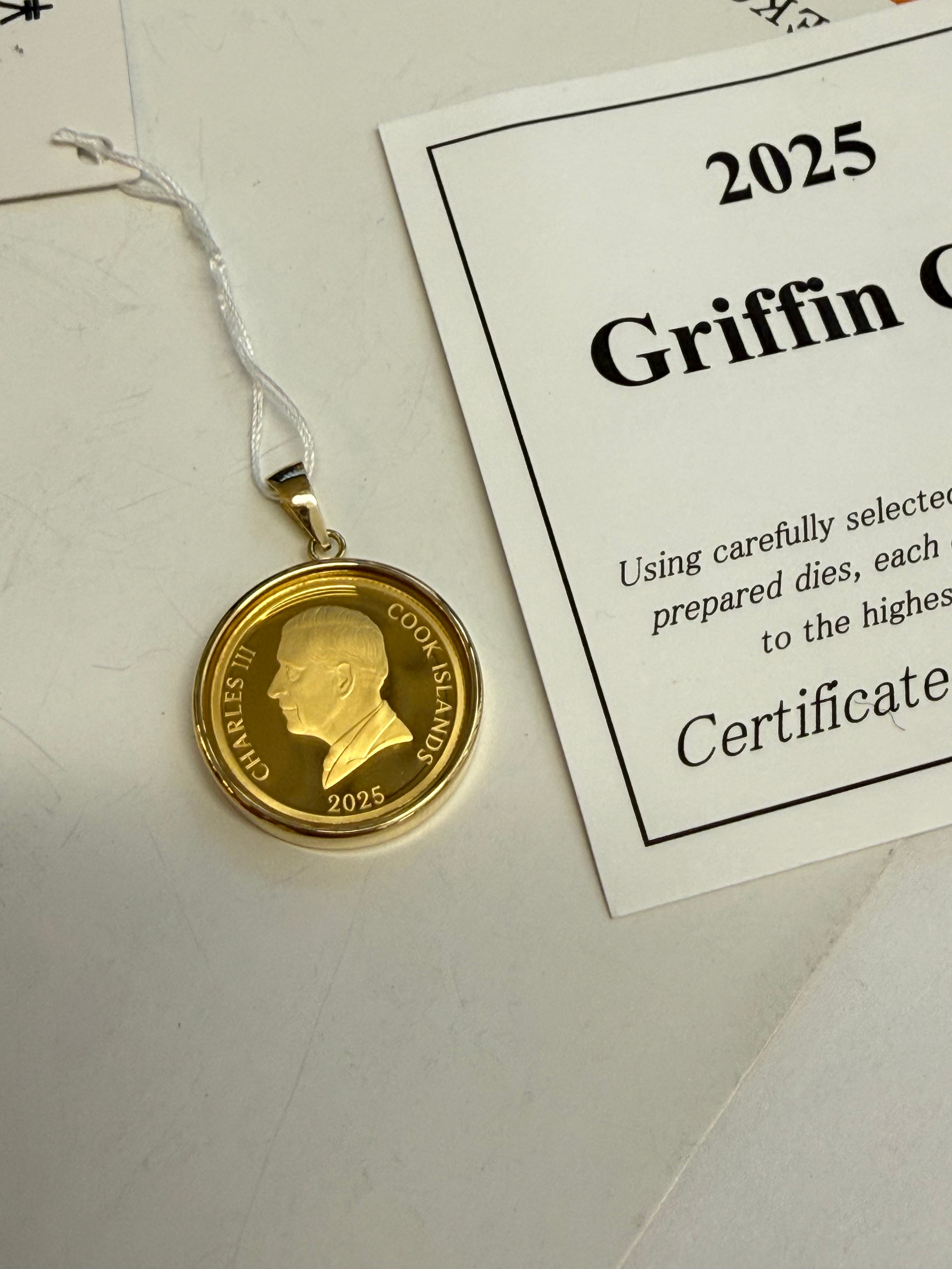 24K Griffin Gold Coin Pendant with 18K Gold Bezel