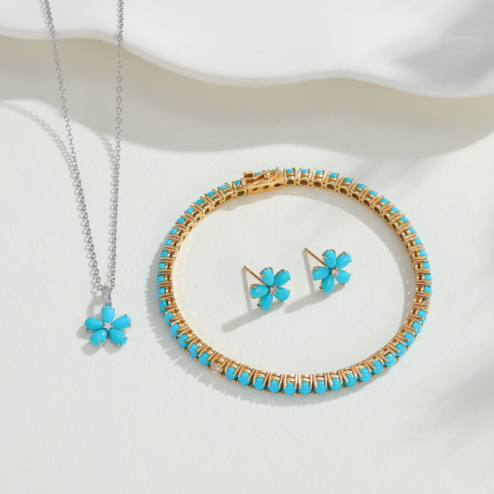 PT950 Five-Petal Turquoise Flower Pendant(Pendant Only)
