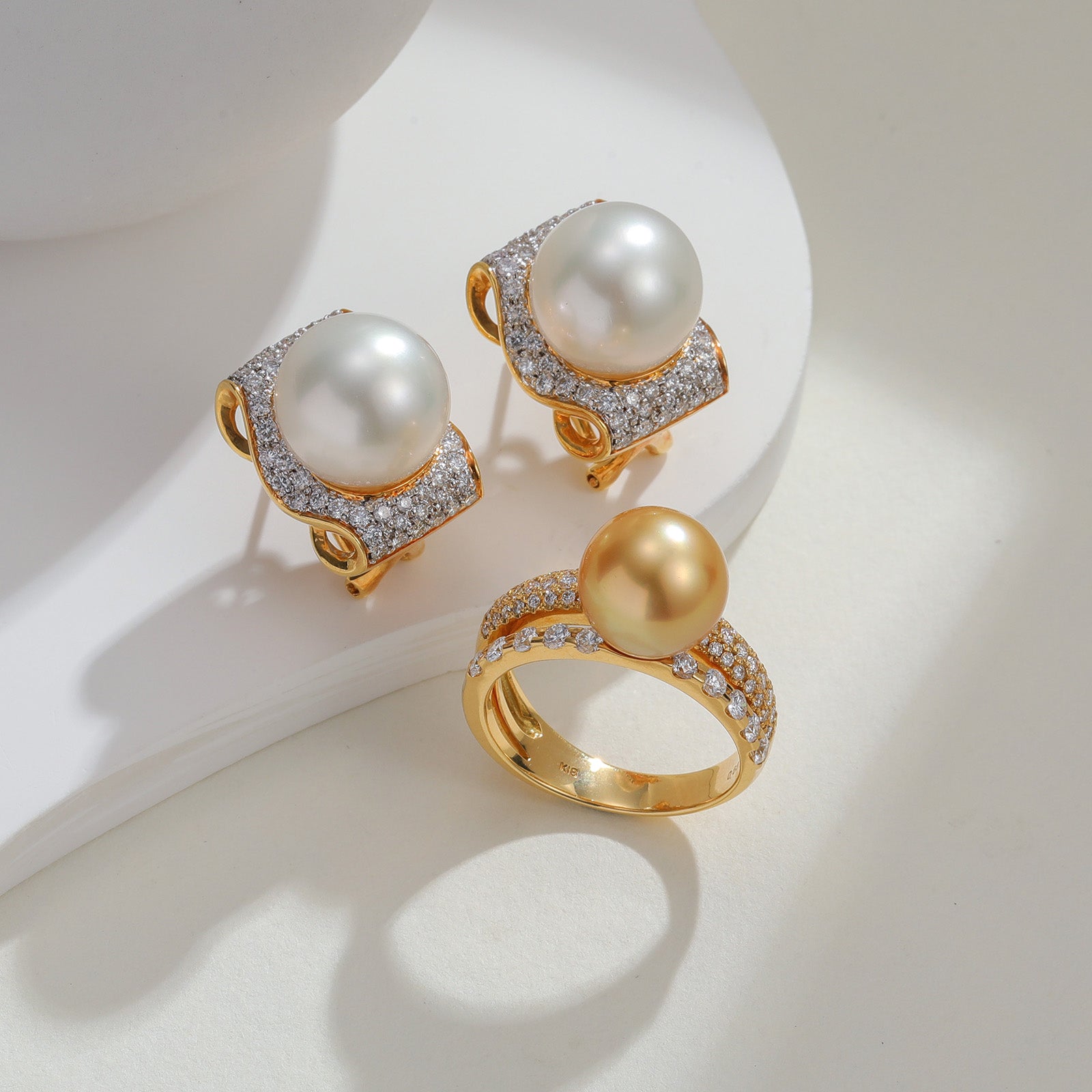 K18 Gold Pavé Diamond South Sea Pearl Omega Back Earrings