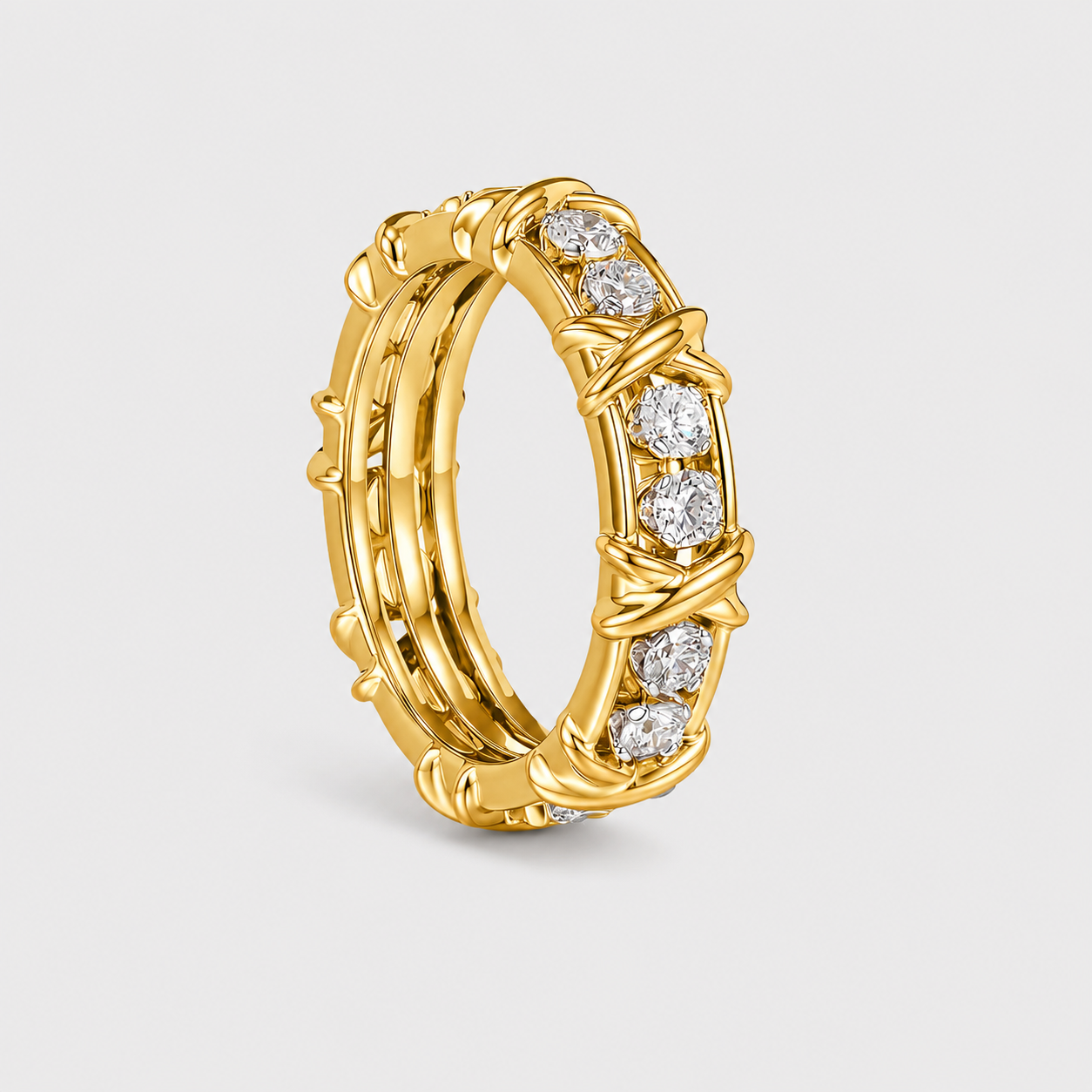 Two-Tone Crisscross Lab-Grown Diamond Band in K14 yellow Gold