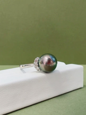 ⭐️11.4mm Pearl in PT900 Platinum Tahitian Black Pearl Solitaire Ring