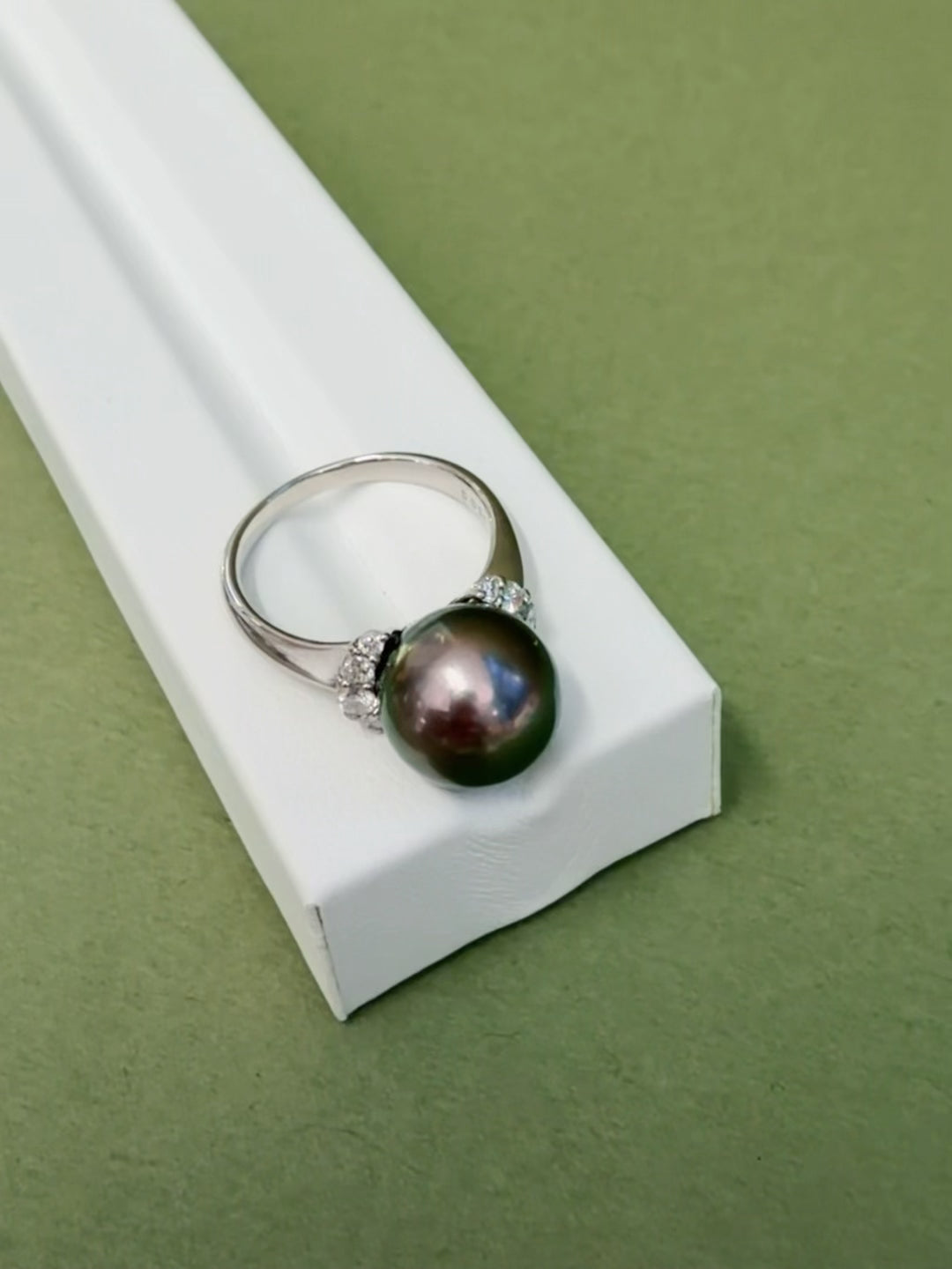 ⭐️11.4mm Pearl in PT900 Platinum Tahitian Black Pearl Solitaire Ring
