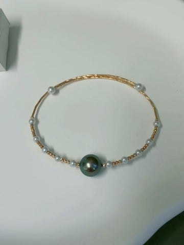 10mm Tahitian Pearl&Akoya Pearl Spring Bracelet