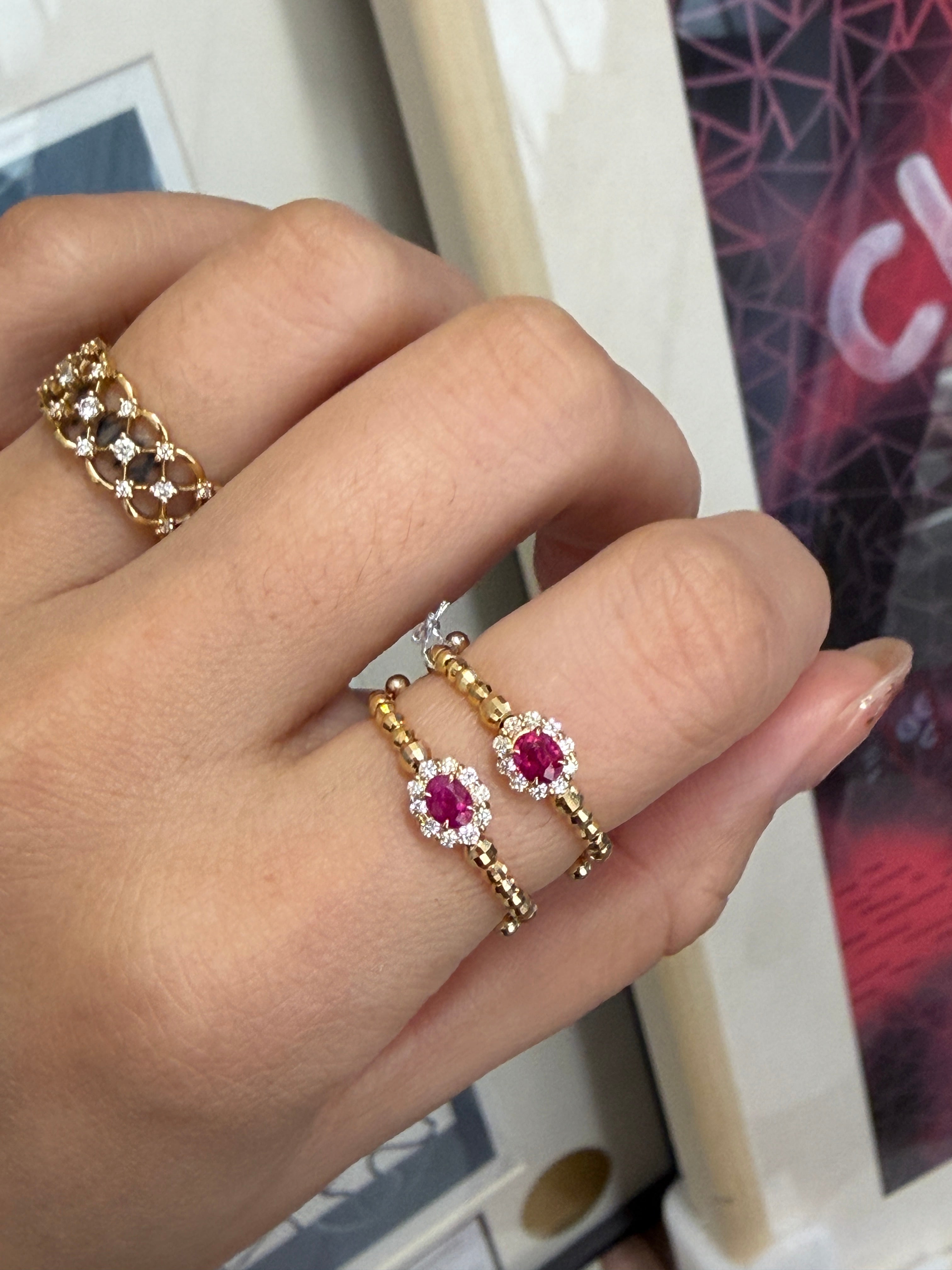Ruby Spring Ring in K18 Yellow  Gold with Diamond