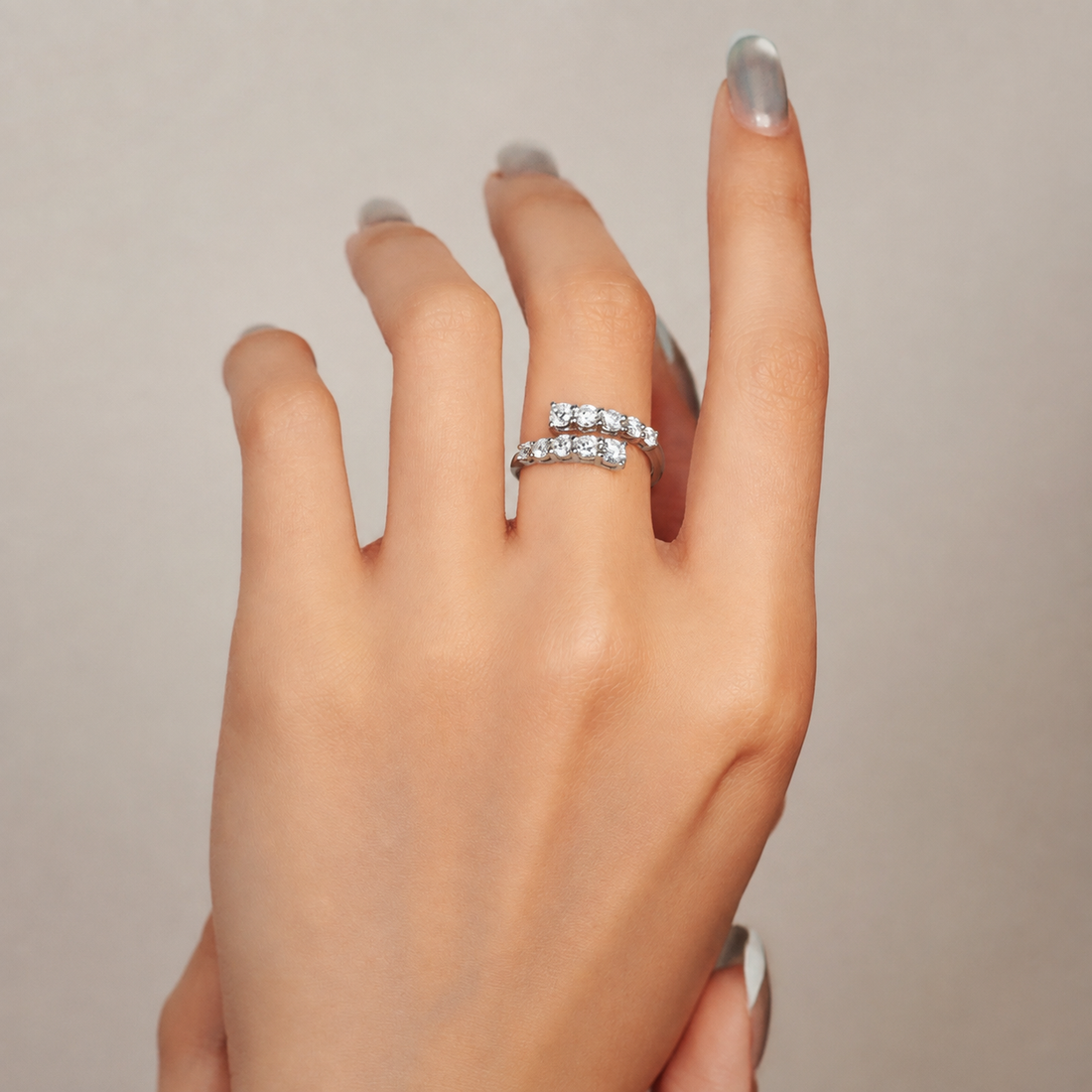 0.98ct Double row opening shape Lab-Grown diamond Ring