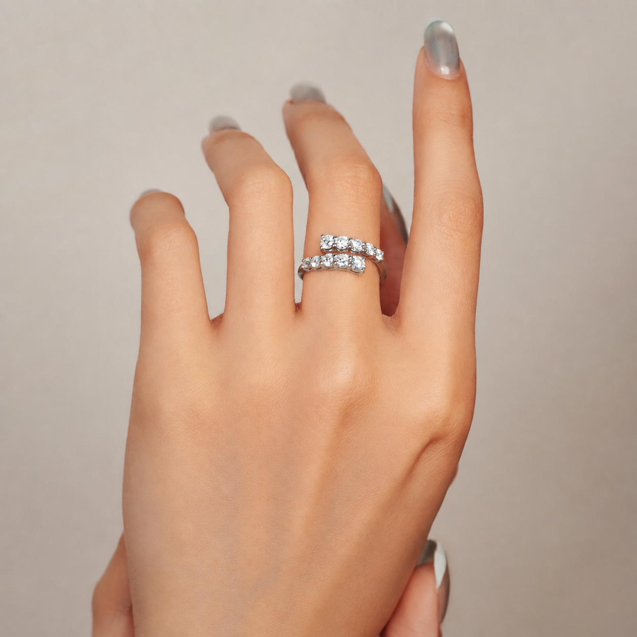 0.98ct Double row opening shape Lab-Grown diamond Ring