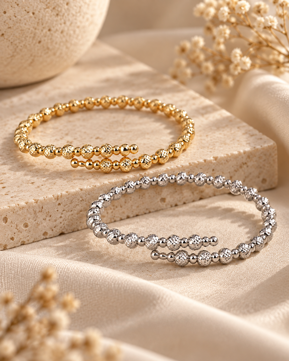 K18 Beaded Bangle Bracelet