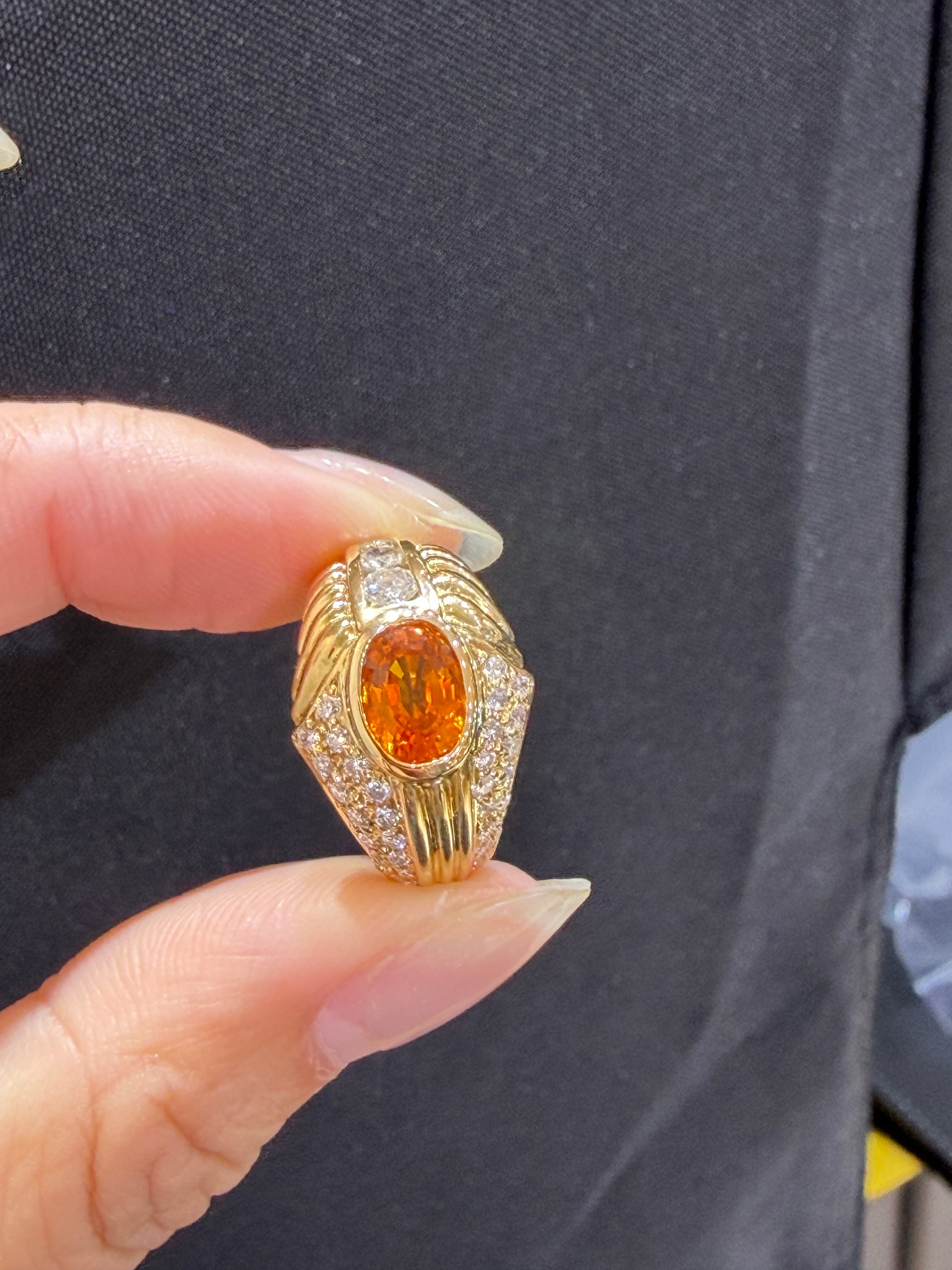 1.56CT Orange Sapphire Wide Band Ring in 18K Yellow Gold