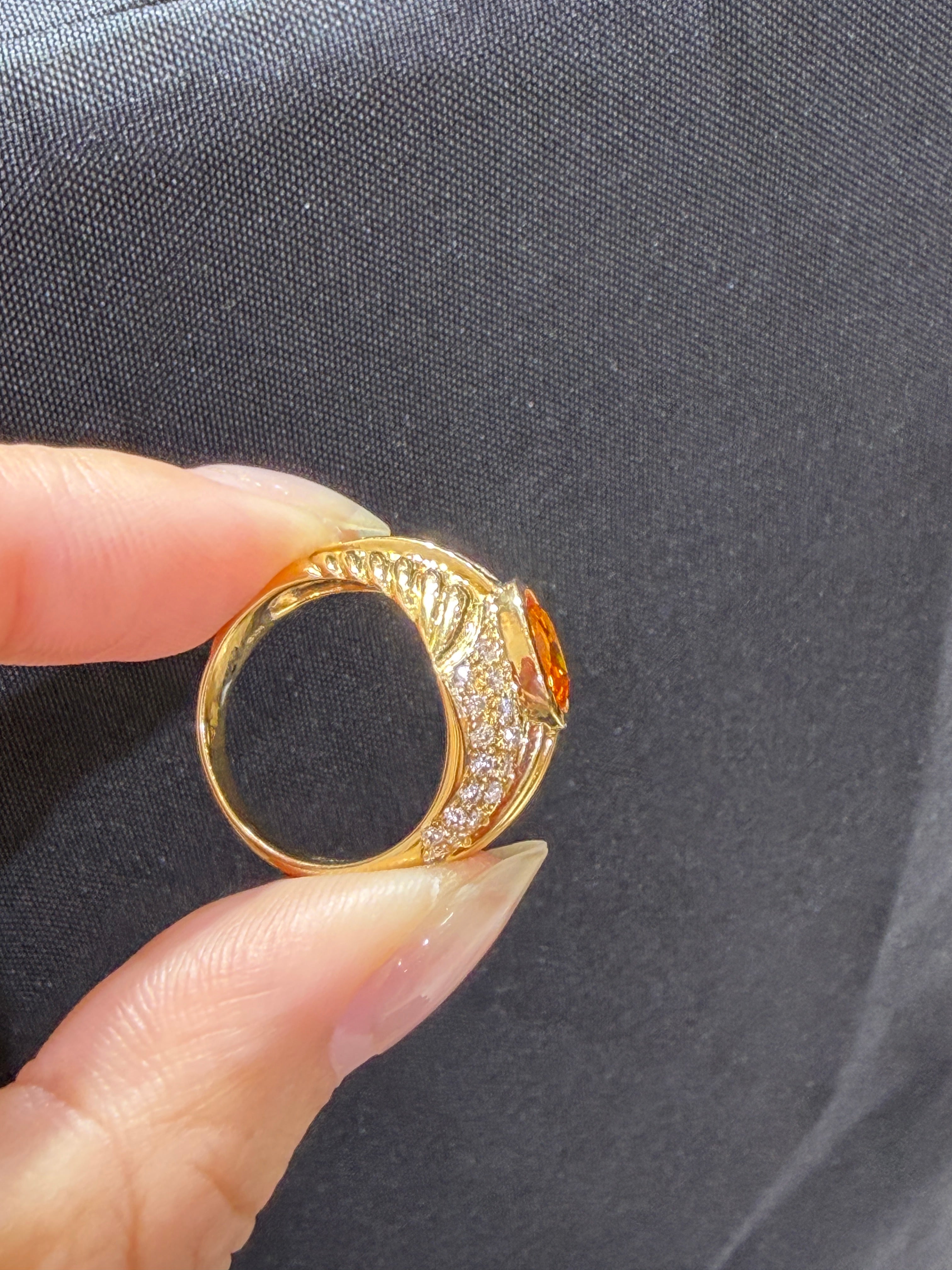 1.56CT Orange Sapphire Wide Band Ring in 18K Yellow Gold
