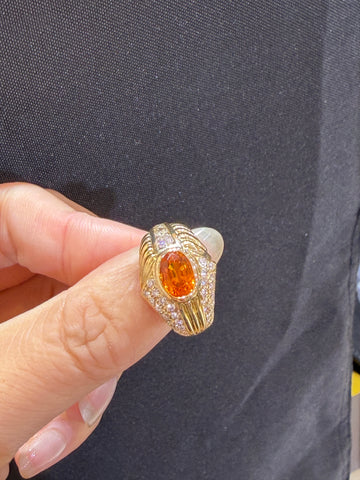 1.56CT Orange Sapphire Wide Band Ring in 18K Yellow Gold