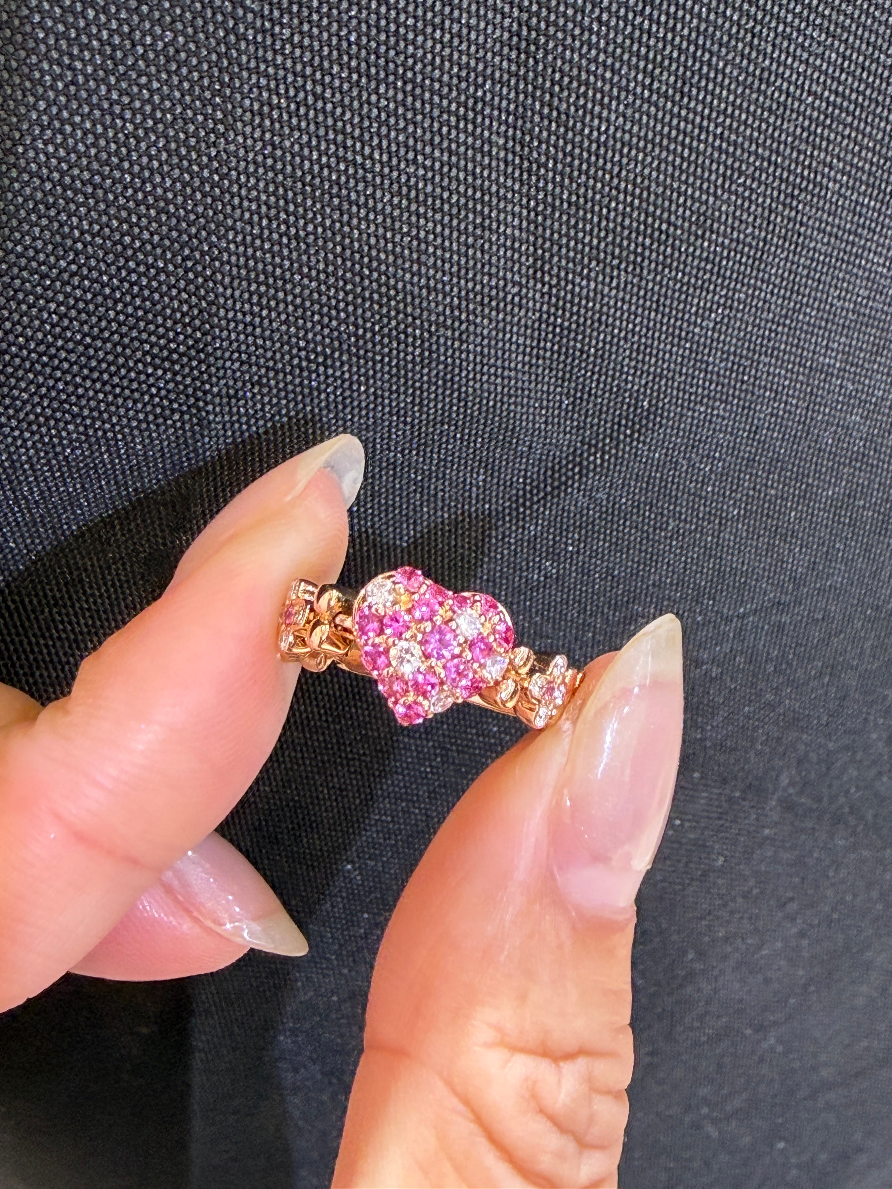 18K Rose Gold Heart Pink Sapphire Flexible Ring