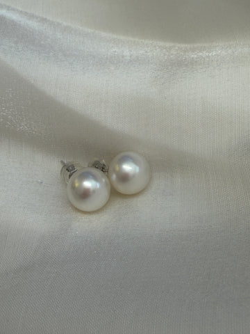 10.1mm White Southsea Pearl Stud Earrings in 18K White Gold