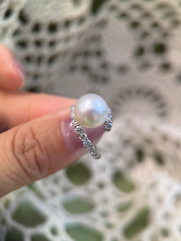 9.55mm Pearl in PT900 Platinum Twisted Wrap Pearl Ring