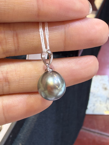 11.3mm Tahitian Pearl 925 Silver Melon Clasp Pendant (Pendant Only)