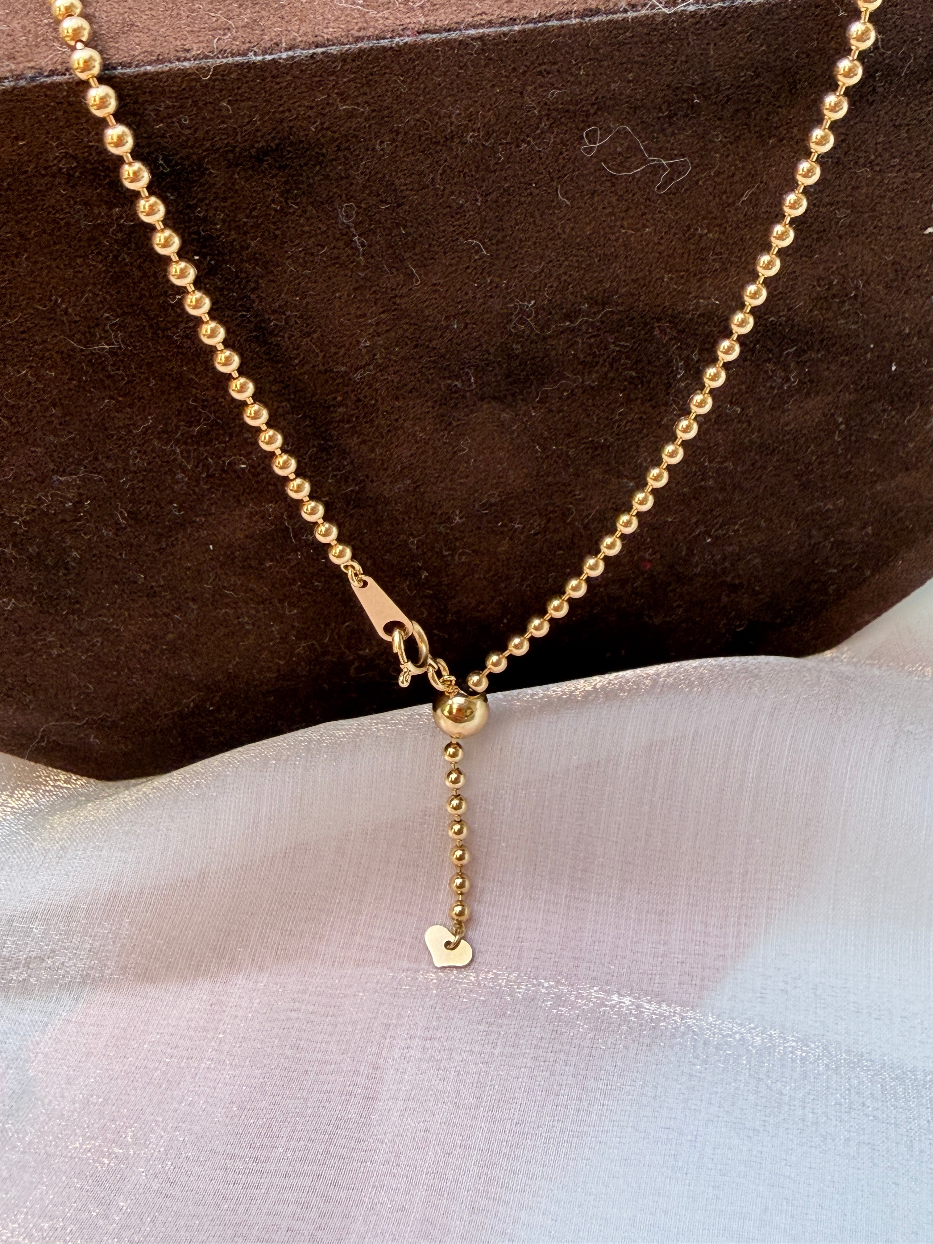 2.4mm 18K Yellow Gold Hollow Ball Chain Necklace 17.7 inchs
