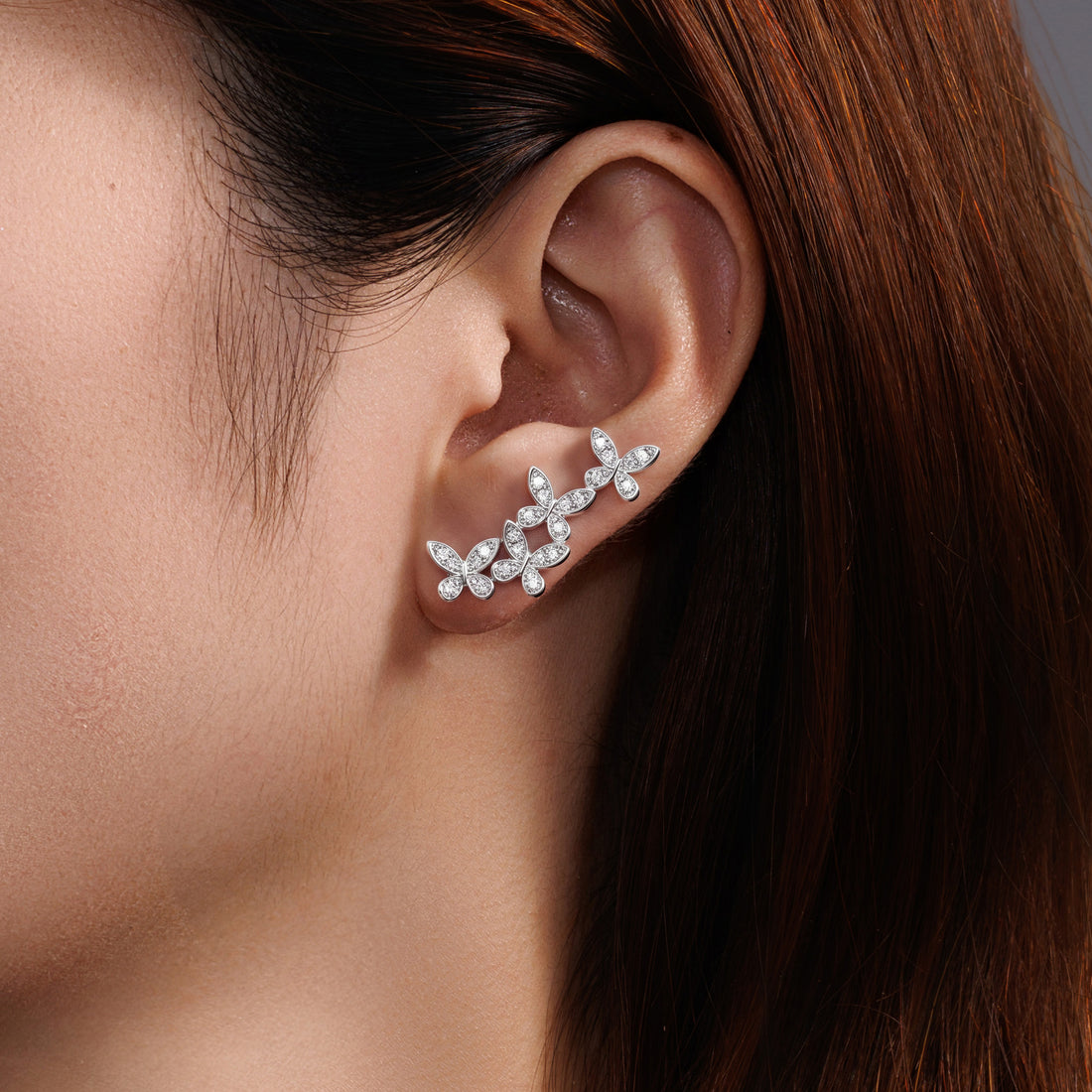 18K White Gold Diamond Floral Vine Climber Earrings