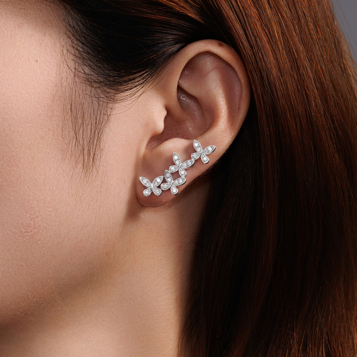 ⭐️18K White Gold Diamond Floral Vine Climber Earrings